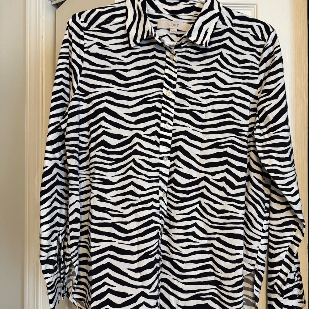LOFT Black and White Animal Print Blouse